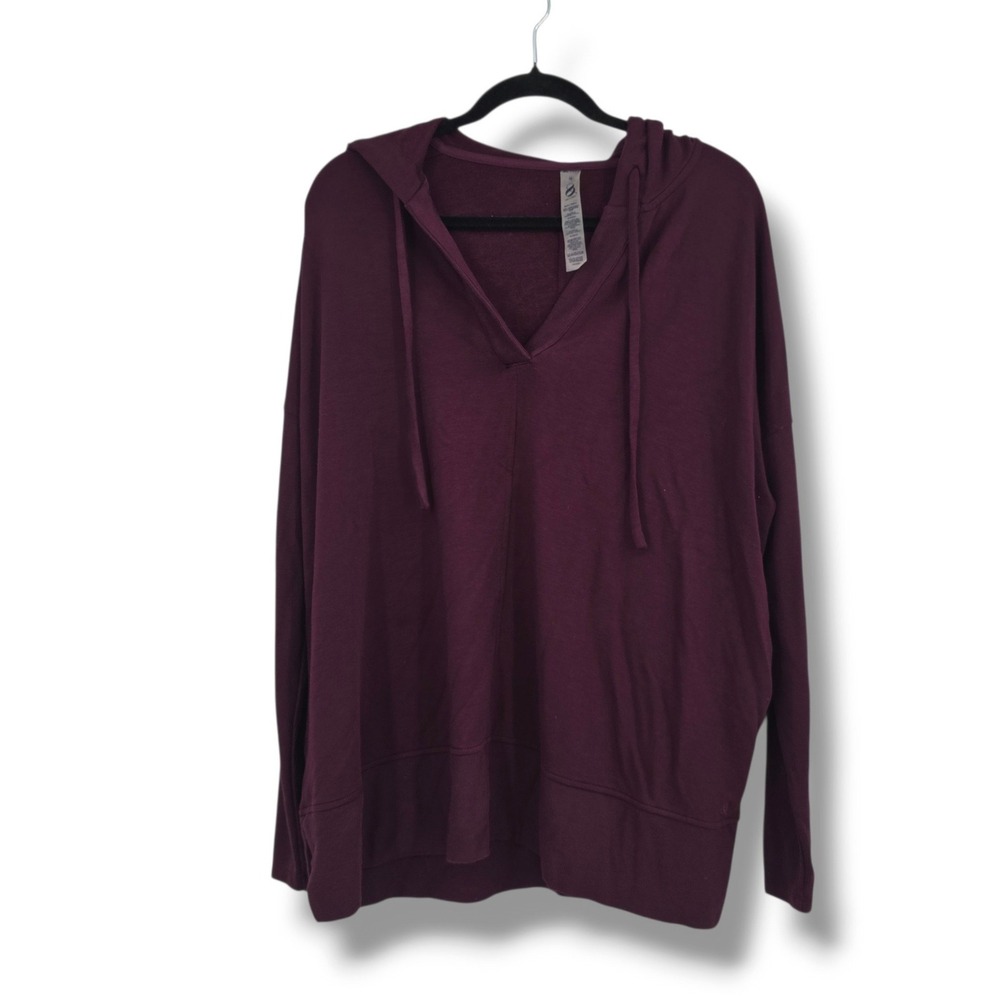 Lou & Grey Signature Soft Burgundy V-Neck Hoodie Sweatshirt Womens Size M